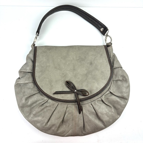 Sophia C Hobo Handbag Gray Italian Leather Shoulder Bag Purse - Picture 1 of 9